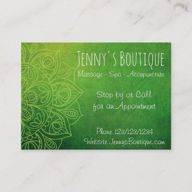 Green Mandala Classy Business Card Terminkarte (Vorderseite)