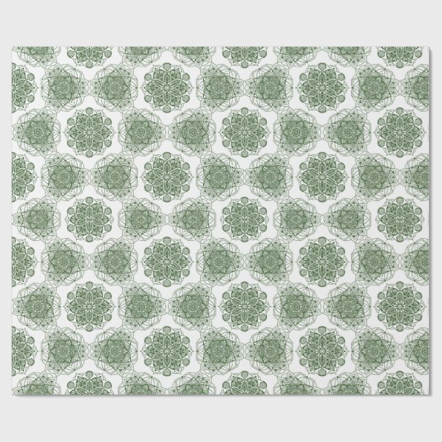 Green Mandala Floral Geschenkpapier (Flach)