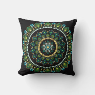 Green Mandala handbemalt Heilige Geometrie Kissen