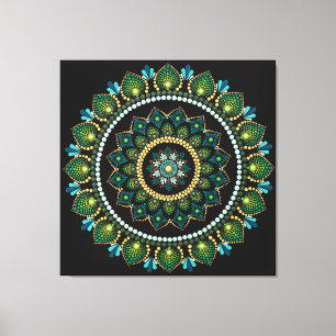 Green Mandala   handbemalt   Heilige Geometrie Leinwanddruck