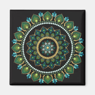Green Mandala handbemalt Heilige Geometrie Magnet