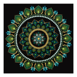 Green Mandala | handbemalt | Heilige Geometrie Poster