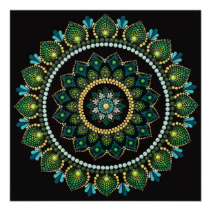Green Mandala   handbemalt   Heilige Geometrie Poster