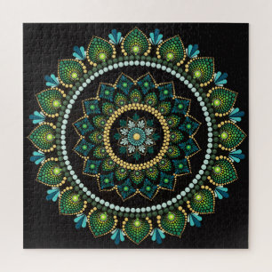 Green Mandala   handbemalt   Heilige Geometrie Puzzle