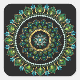 Green Mandala | handbemalt | Heilige Geometrie Quadratischer Aufkleber