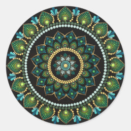 Green Mandala | handbemalt | Heilige Geometrie Runder Aufkleber