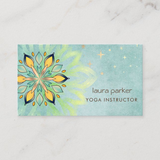Green Mandala Holistic Lotus Floral Zen Yoga Visitenkarte (Vorderseite)