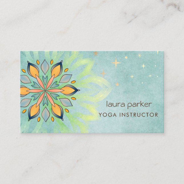 Green Mandala Holistic Lotus Floral Zen Yoga Visitenkarte (Vorderseite)