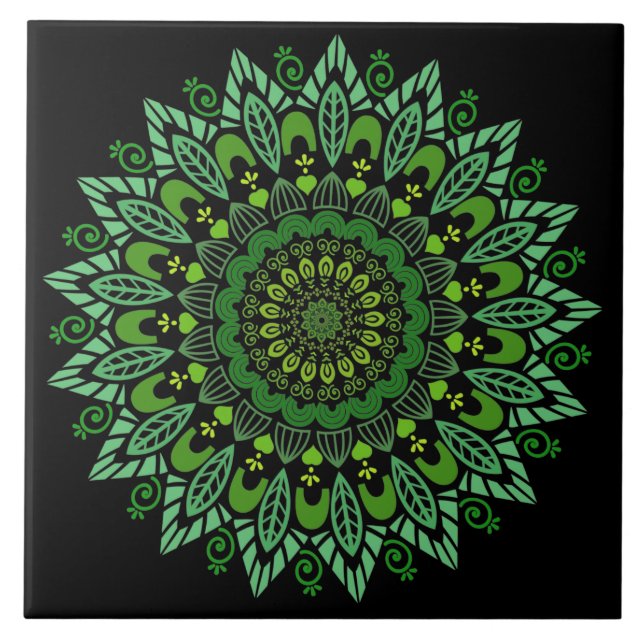 Green Mandala Keramik Tile Fliese (Vorderseite)