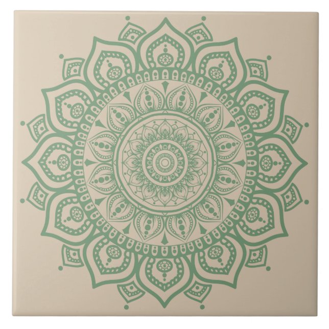 Green Mandala Keramik Tile Fliese (Vorderseite)