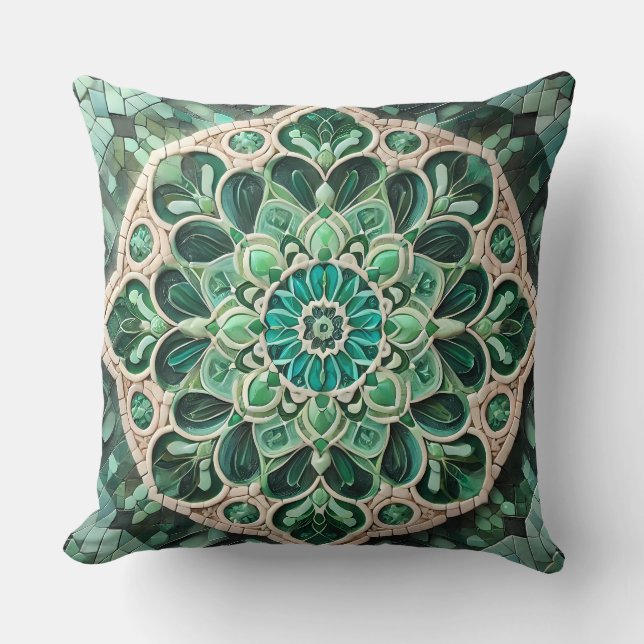 Green Mandala Pattern: Harmonie der Natur Kissen (Vorderseite)