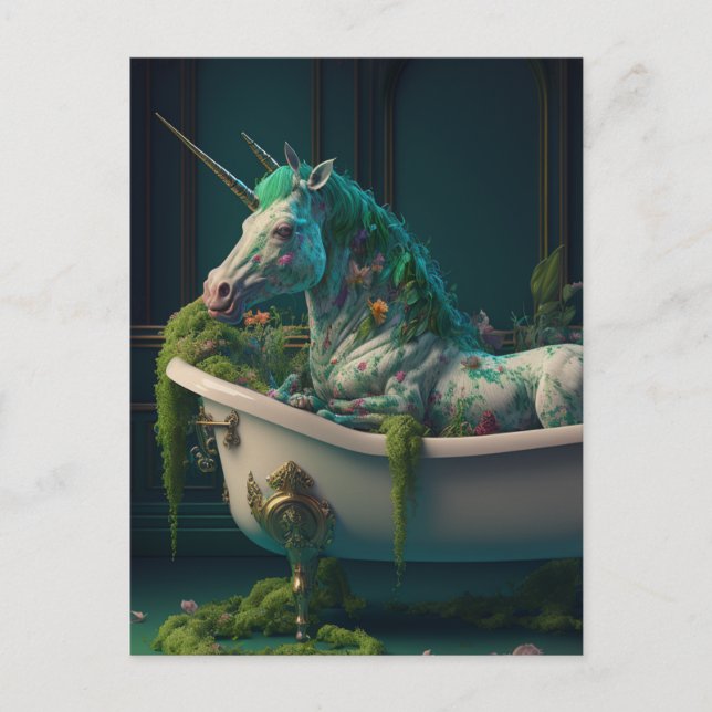 Green Mane Unicorn mit Extra Horn in der Tube Postkarte (Vorderseite)