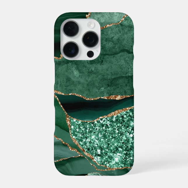 Green Marble Geode Gold Glitzer Agate iPhone Hülle (Rückseite)