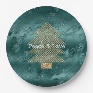 Green Marble Gold Glitzer Weihnachtsbaum Pappteller