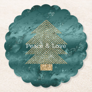 Green Marble Gold Glitzer Weihnachtsbaum Untersetzer