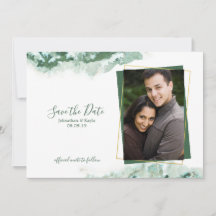 Green Marble Ombre Gold Frame Save the Date