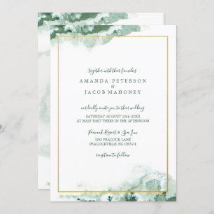 Green Marble Ombre Gold Frame Wedding Einladung