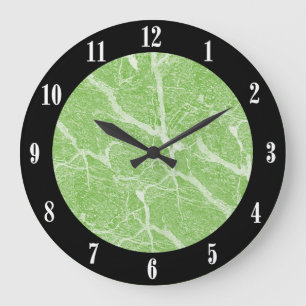 Green Marble Print and Black Modern Wall Clock Große Wanduhr