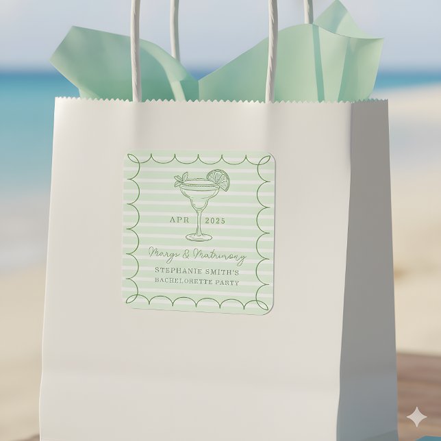 Green Margs and Matrimony Bachelorette Party  Quadratischer Aufkleber (Von Creator hochgeladen)