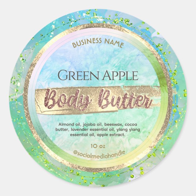 Green Marmor Bronze Gold Body Butter Labels Runder Aufkleber (Vorderseite)