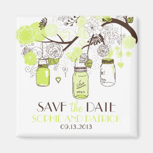 Green Mason Jars & Blume Speichern Sie das Date Ma Magnet