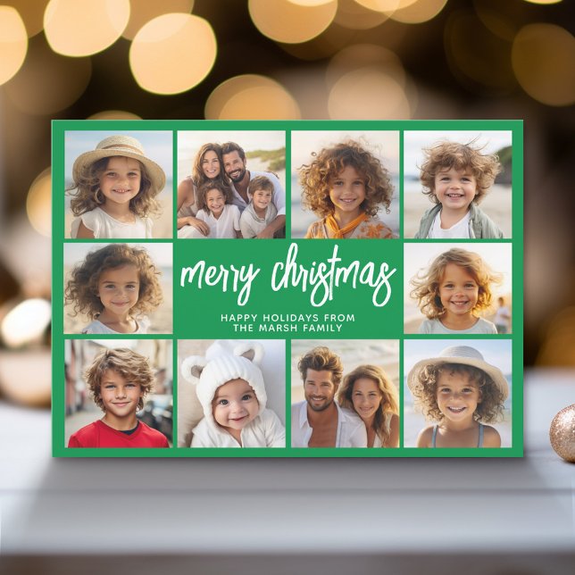 Green MCM - 10 FotoCollage - Frohe Weihnachten (Modern Holiday Greeting Card with a Family Photo)