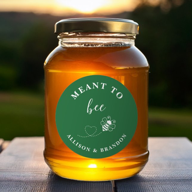 Green Meant to Bee Jar Label, Wedding Favor Honey  Runder Aufkleber (Von Creator hochgeladen)
