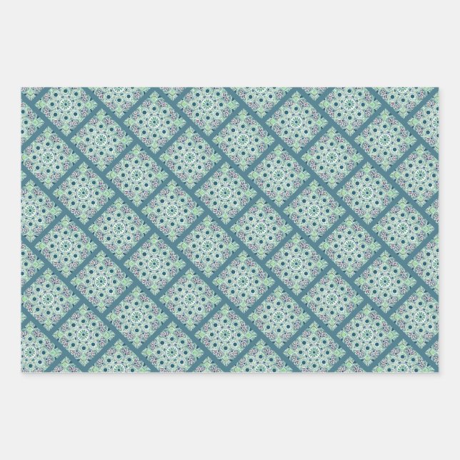 Green Medallion Geschenkgutschrift Wrap Flachblatt Geschenkpapier Set (Vorderseite)