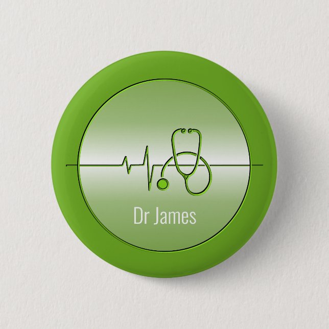 Green Medical Stethoscope Heartbeat Button (Vorderseite)