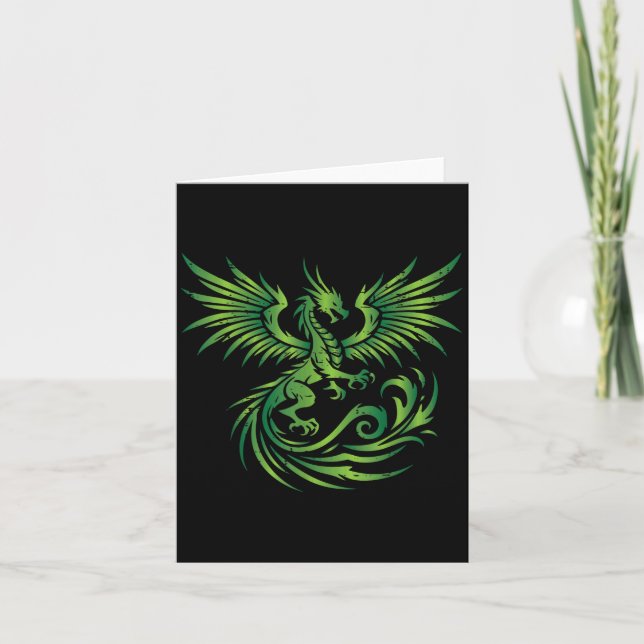 Green Medieval Dragon Fantasie Mythische Kunst Män Karte (Vorderseite)