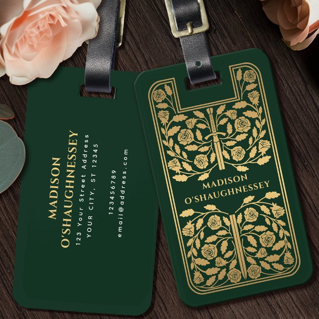 Green Medival Fantasy Gold Name Gepäckanhänger (Von Creator hochgeladen)