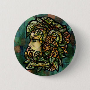 Green Medusa Snakes Rose Gorgon Button