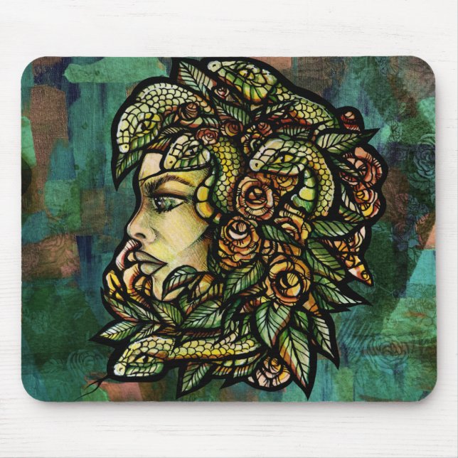 Green Medusa Snakes Rose Gorgon Mousepad (Vorne)
