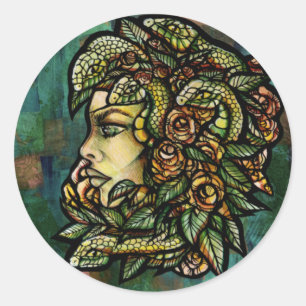 Green Medusa Snakes Rose Gorgon Runder Aufkleber