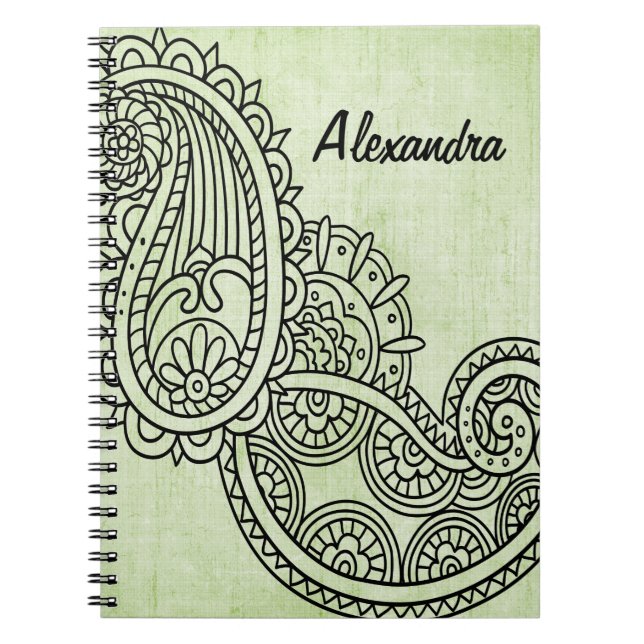 Green Mehndi Motif Notebook Notizblock (Vorderseite)