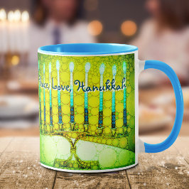 Green Menorah Peace Liebe Hanukkah Modern Script Tasse