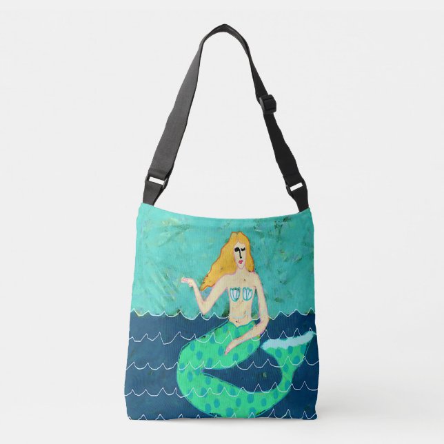 Green Mermaid Beach Bag Tragetaschen Mit Langen Trägern (Vorderseite)