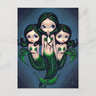 "Green Mermaid Triplets" Postkarte
