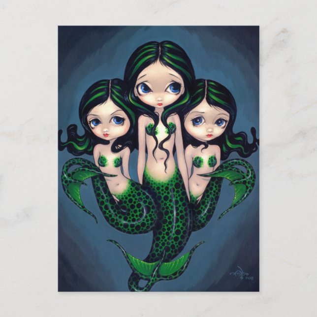 "Green Mermaid Triplets" Postkarte (Vorderseite)