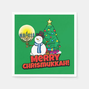 Green Merry Chrismukkah mit Snowman und Menorah Serviette