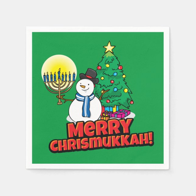 Green Merry Chrismukkah mit Snowman und Menorah Serviette (Vorderseite)