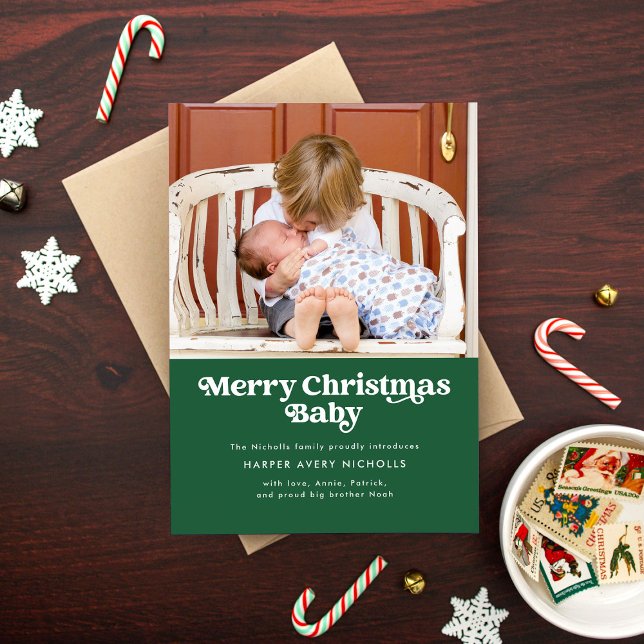 Green Merry Christmas Baby Birth Ankündigung (Von Creator hochgeladen)