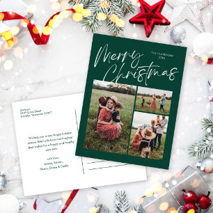 Green Merry Christmas Calligraphy Script 3 Foto Feiertagspostkarte