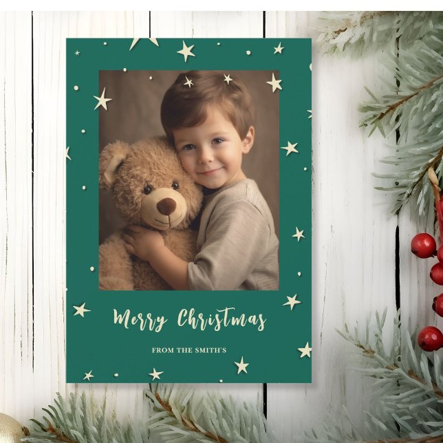 Green Merry Christmas Foto Feiertagskarte (Von Creator hochgeladen)