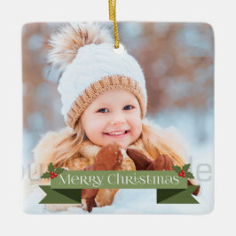 Green Merry Christmas Ribbon Keramikornament