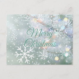 Green Merry Christmas Snowflakes Postkarte