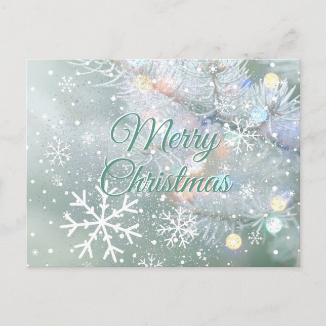 Green Merry Christmas Snowflakes Postkarte (Vorderseite)
