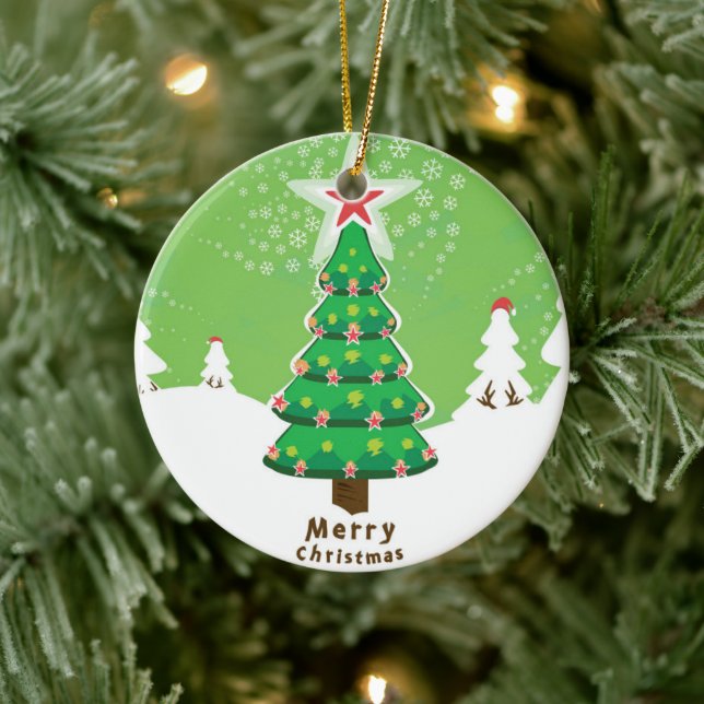 Green Merry Christmas Tree Keramik Ornament (Baum)