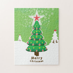 Green Merry Christmas Tree Puzzle