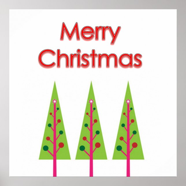 Green Merry Christmas Trees Wall Poster (Vorne)